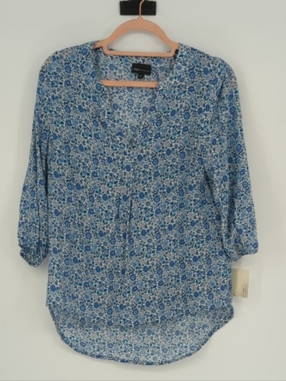Justin Of New York Blue Floral Henley Blouse